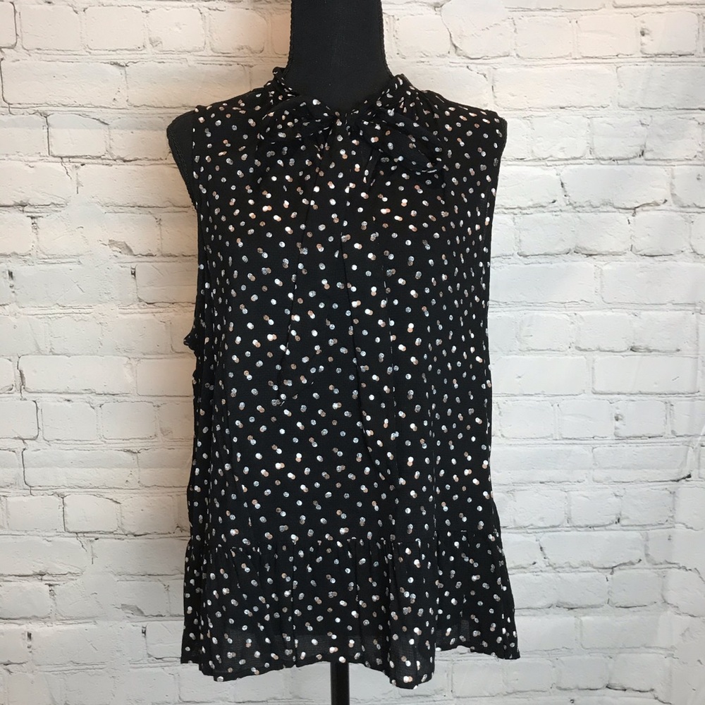 Polka Dot Tie Neck Sleeveless Blouse